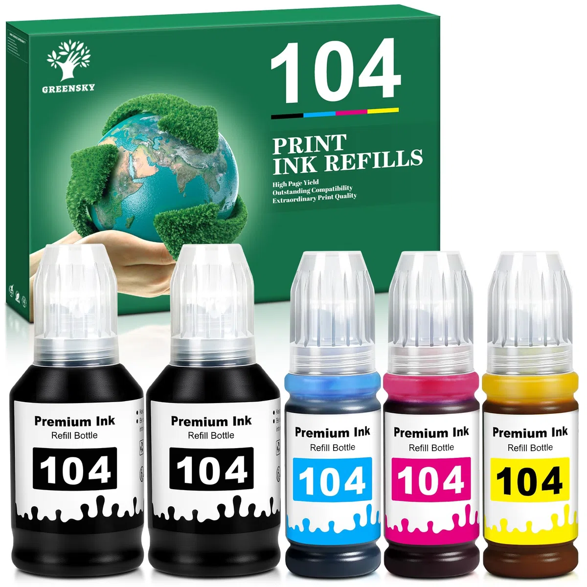 GREENSKY 104 Farbstofftinte Kompatibel mit Epson 104 Multipack für Epson EcoTank ET-2870 ET-4800 ET-2876 ET-2862 ET-2861 ET-2820 ET-2810 ET-2826 ET-2856 ET-2875 ET-4810 ET-2811 ET-2812 ET-2814 (5P)