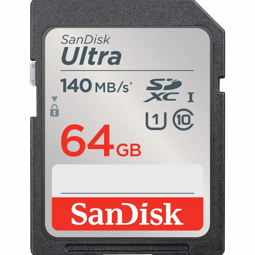 SanDisk Ultra SDXC UHS-I Speicherkarte 64 GB (Für Kompaktkameras der Einstiegs- und Mittelklasse, Full HD-Videos, U1, C10,V10, bis 140 MB/s Lesegeschwindigkeit, 10 Jahre Garantie)