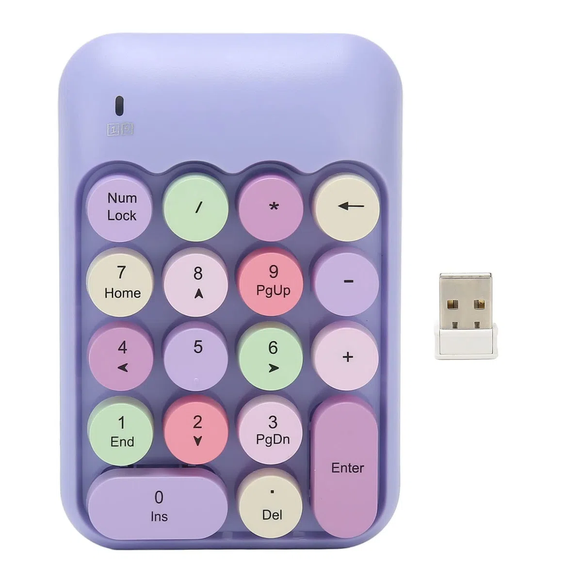 VBESTLIFE Kabelloser Nummernblock, Bunte 18 Tasten, Runde Tastenkappen, Retro-Ziffernblock, 2,4 G Kabellose Externe Tastatur für Computer, Laptop (Lila Thema)
