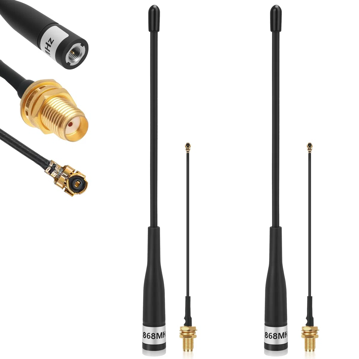 2Pcs 868MHz LoRa Antenna 10dBi Gain for Meshtastic Long Range Soft Whip Antenna 19cm Omni SMA Male with Cable Extension Cord Black