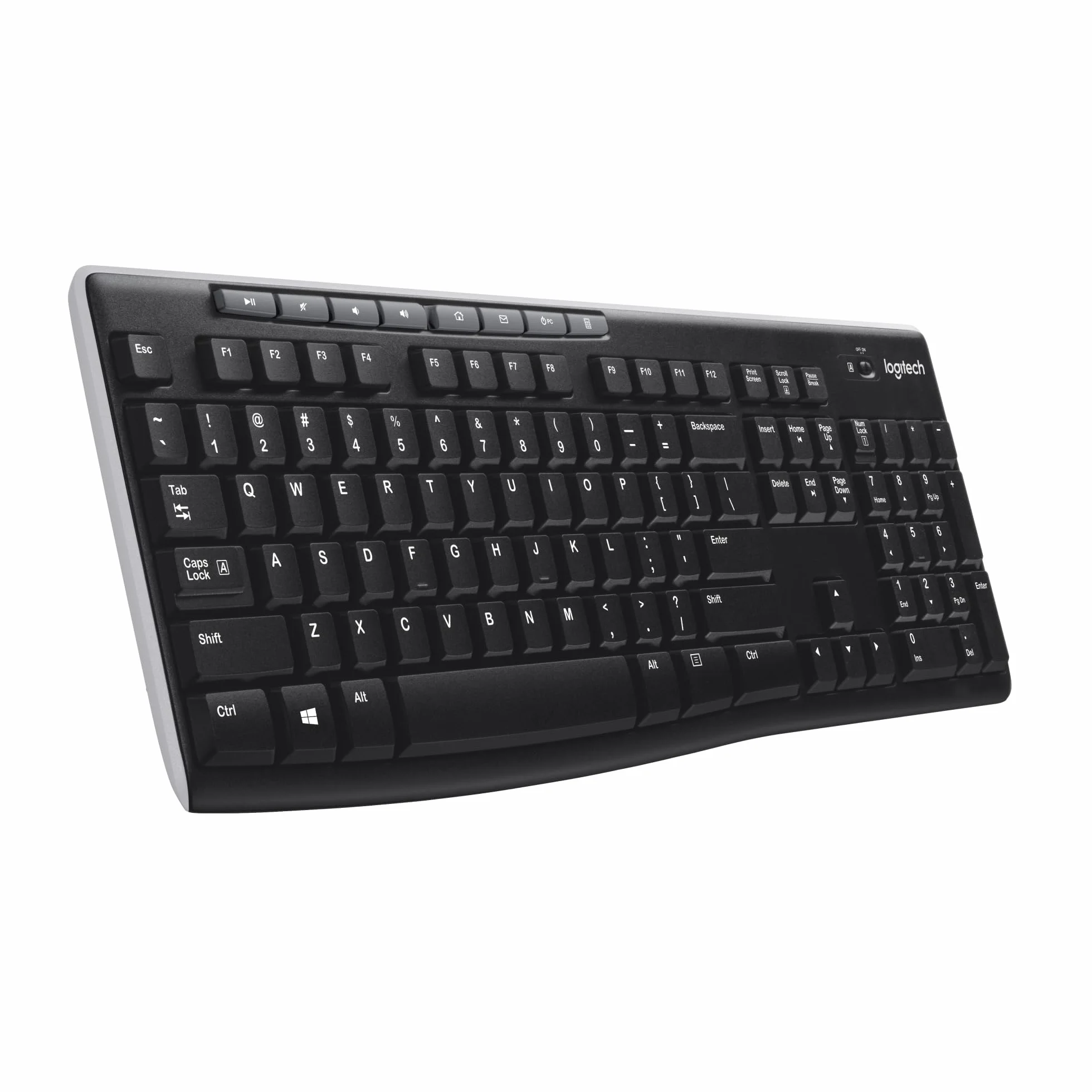 Logitech K270 Kabellose Tastatur für Windows, 2,4 GHz kabellos, Standardgröße, Nummernblock, 8 Sondertasten, 2 Jahre Batterielaufzeit, Kompatibel mit PC, Laptop, Deutsches QWERTZ-Layout - Schwarz