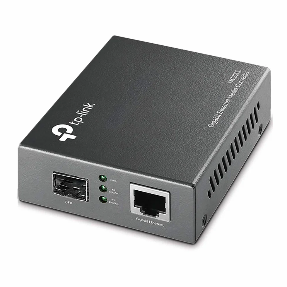 TP-Link MC220L Gigabit-Ethernet-Medienkonverter (802.3ab, 802.3z, Hot-Swap, bis zu 0,55 Km für Multimode-Faser und 10 Km für Singlemode-Faser) schwarz metallic, 1000Mbit/s