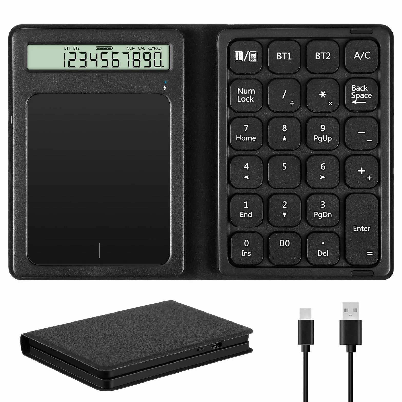 Bluetooth Numpad, Luckits Tragbar Ziffernblock kabellos mit Display & Touchpad-Rechner 23 Tasten Faltbarer Finanzrechner Schlank Kabellos Nummernblock für PC Desktop Laptop Tablet Windows Android iOS