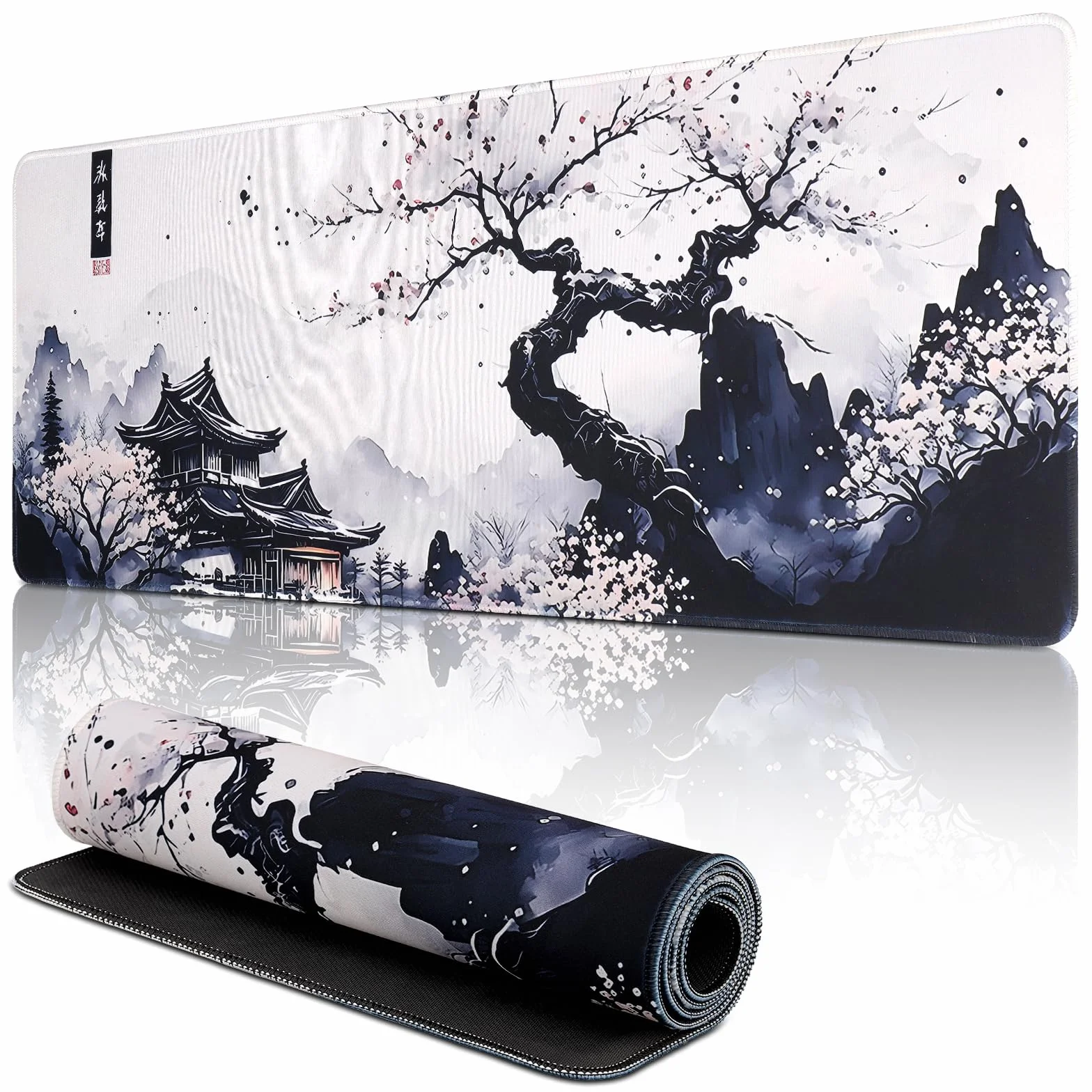Gaming Mauspad 900 x 400mm - Mousepad XXL - rutschfeste Mauspad groß - verbessert die Präzision und Geschwindigkeit -(Ink Painting Black & White)