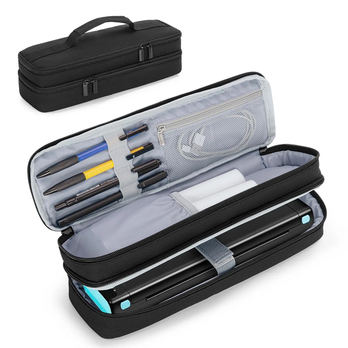 Yarwo Tragbare Druckertasche Compatible with den meisten kabellosen Thermodruckern für Reisen, Fotos, Rechnungen, Verträge, Doppellagige mobile Druckertasche für Papiere und USB-Kabel, Schwarz