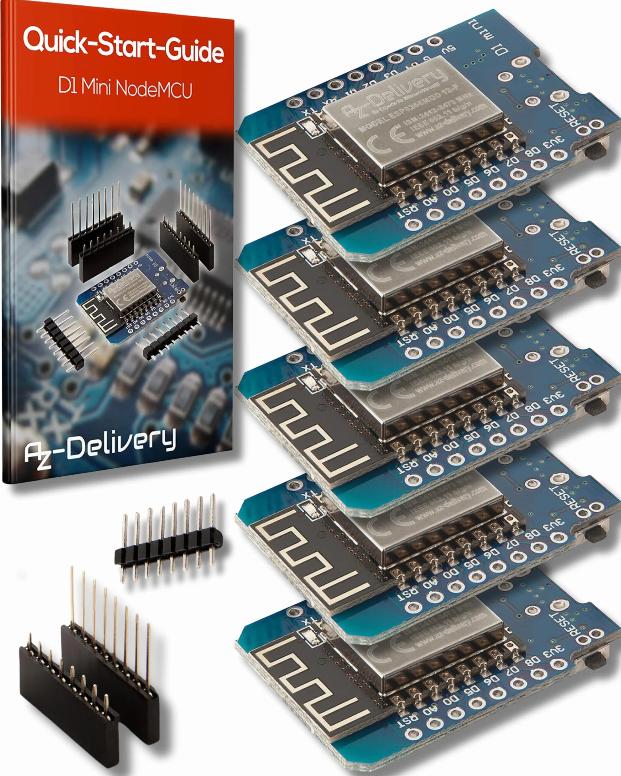 AZDelivery 5X D1 Mini NodeMcu mit ESP8266-12F WLAN Module CH340G Lua kompatibel mit Arduino inklusive E-Book!