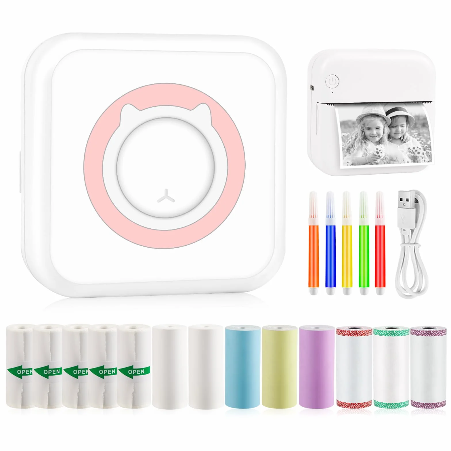 GuKKK Mini Drucker, Mobiler Fotodrucker, Tragbarer Mini Fotodrucker, Wireless Thermodrucker, Smartphone Bluetooth Drucker, für Lernhilfe,Lernnotizen, Journal, Notizen, Journal